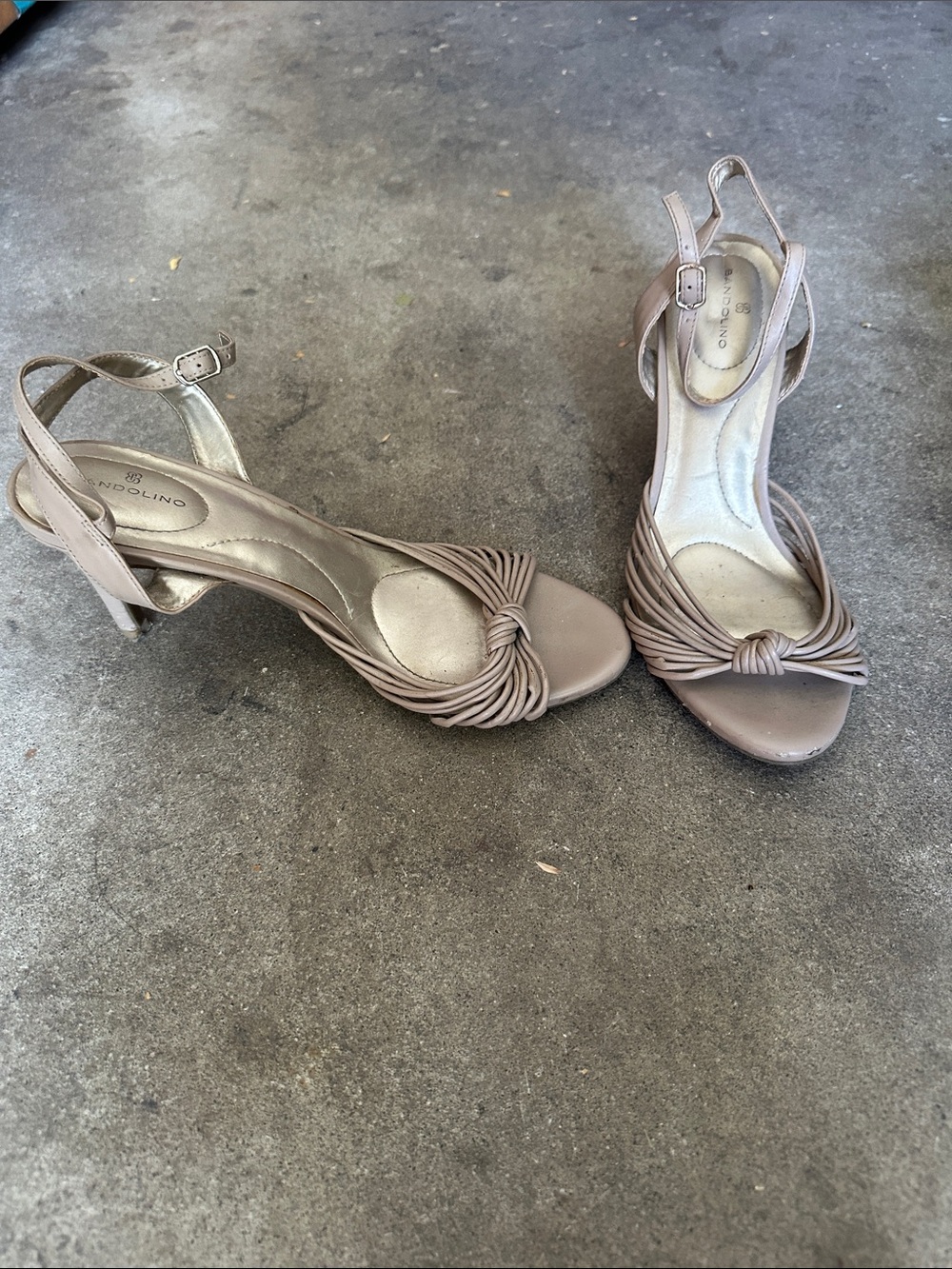 Bandolino Taupe Knot Front Ankle Strap Heels